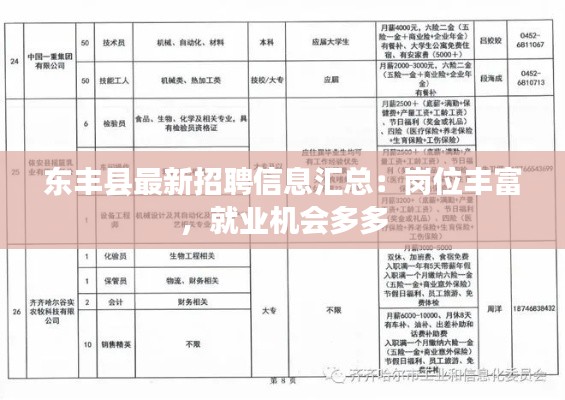 东丰县最新招聘信息汇总：岗位丰富，就业机会多多