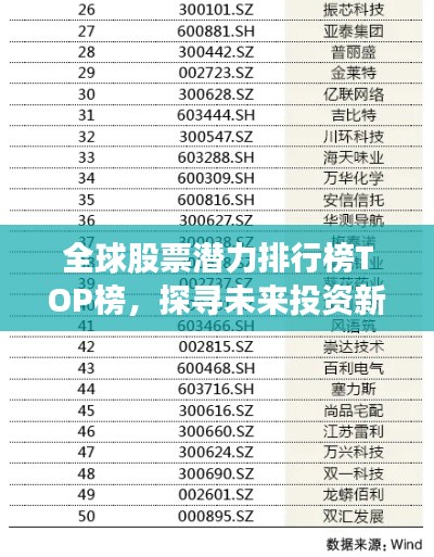 全球股票潜力排行榜TOP榜，探寻未来投资新星