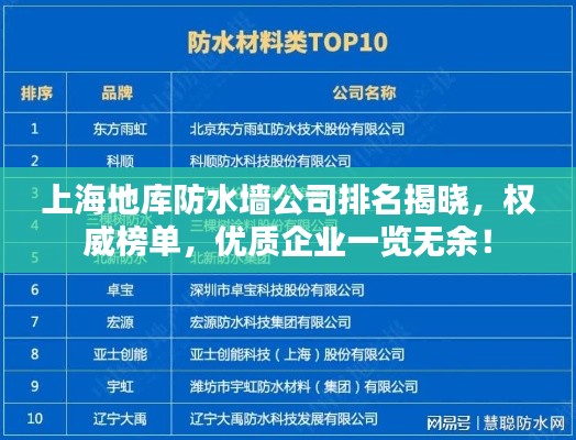 上海地库防水墙公司排名揭晓，权威榜单，优质企业一览无余！